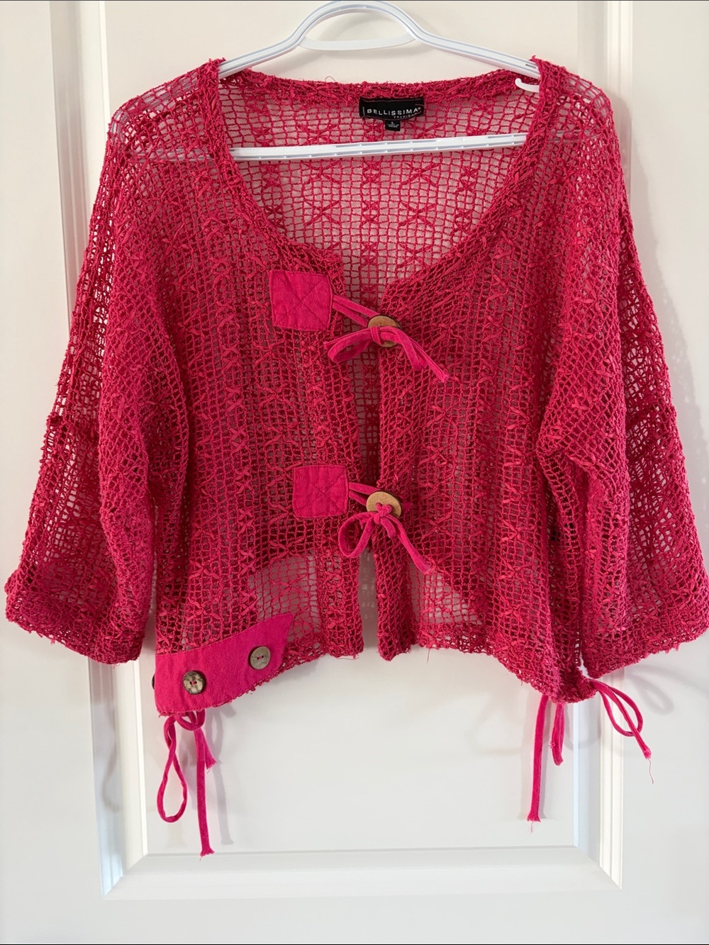 Bellissima Open-Knit Fuchsia Tie-Front Cardigan
